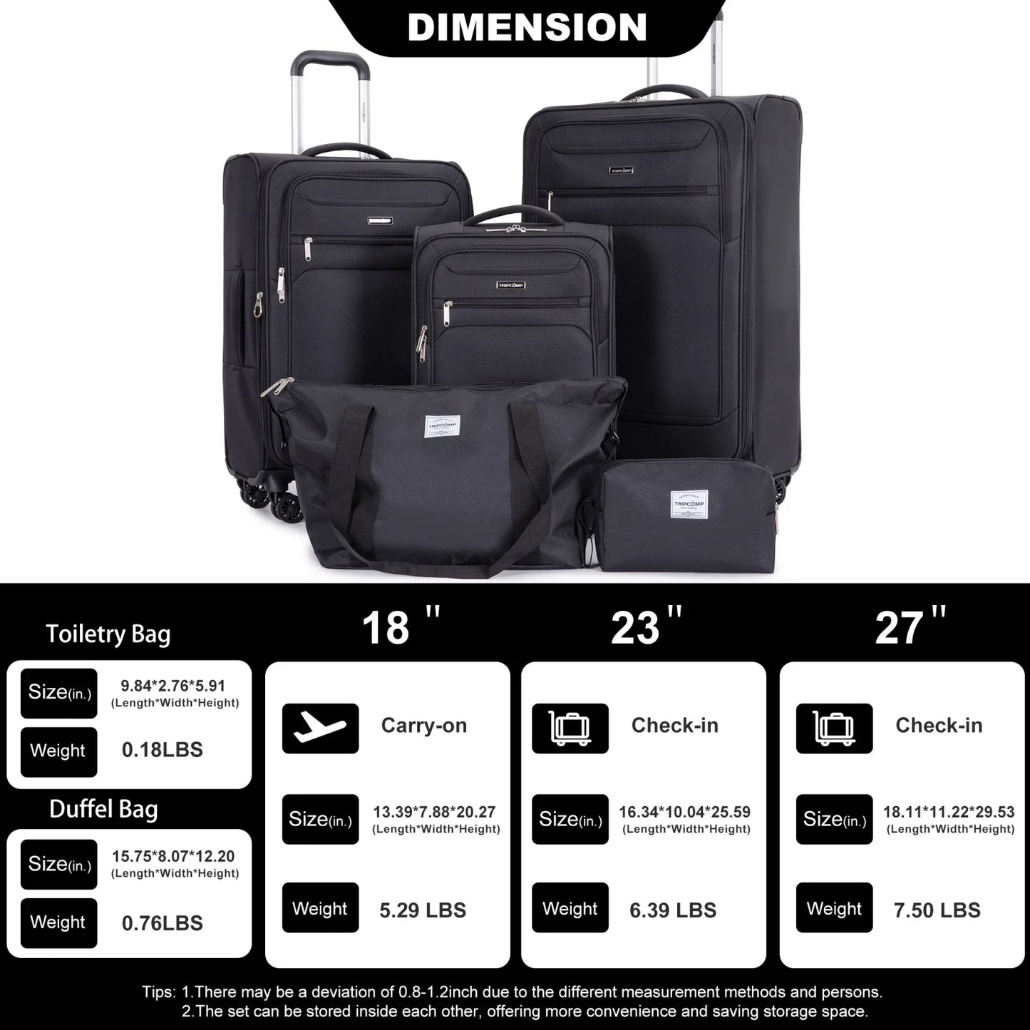 Luggage Set with Expandable, Lightweight Softside