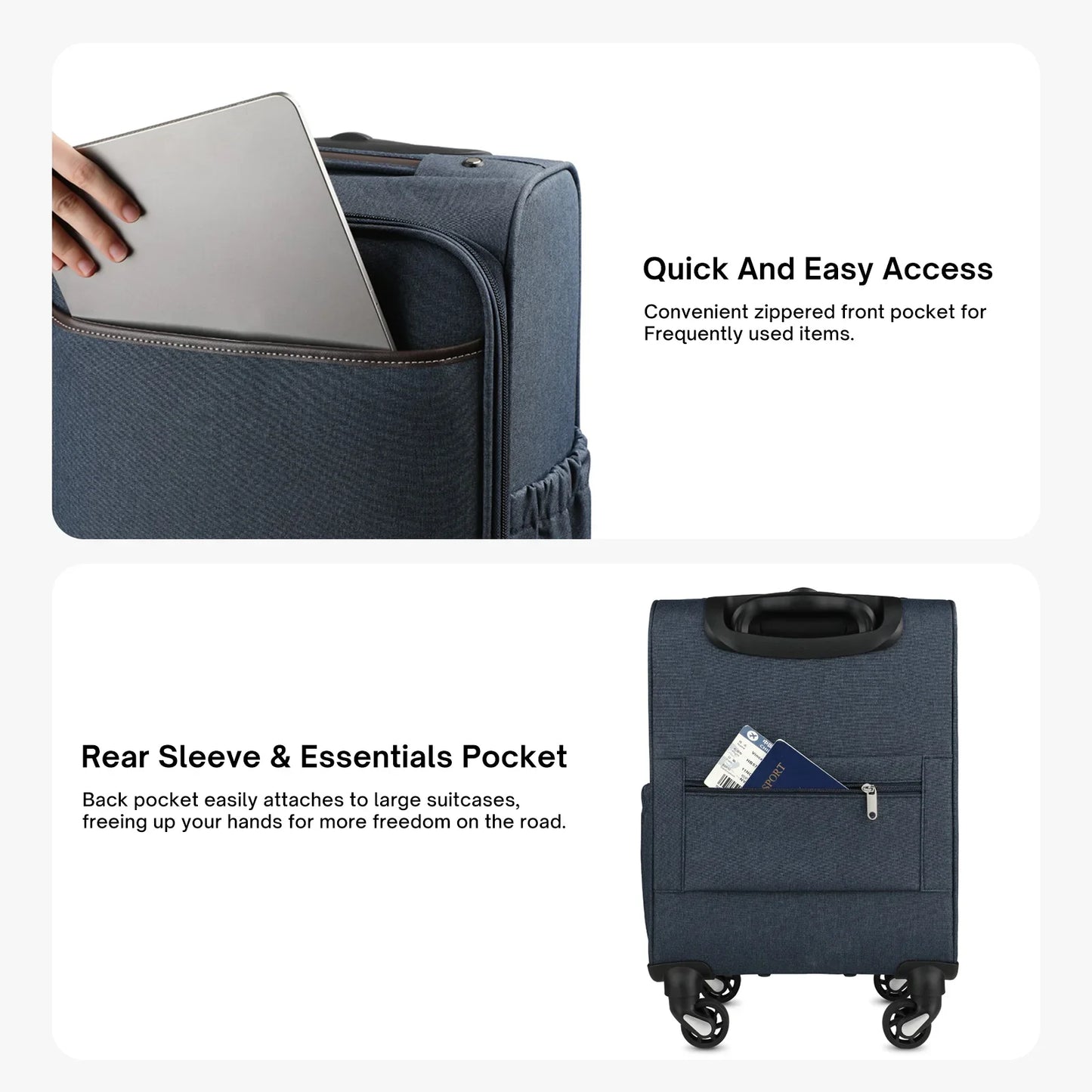 Underseat Carry-on Luggage with Wheels Lightweight