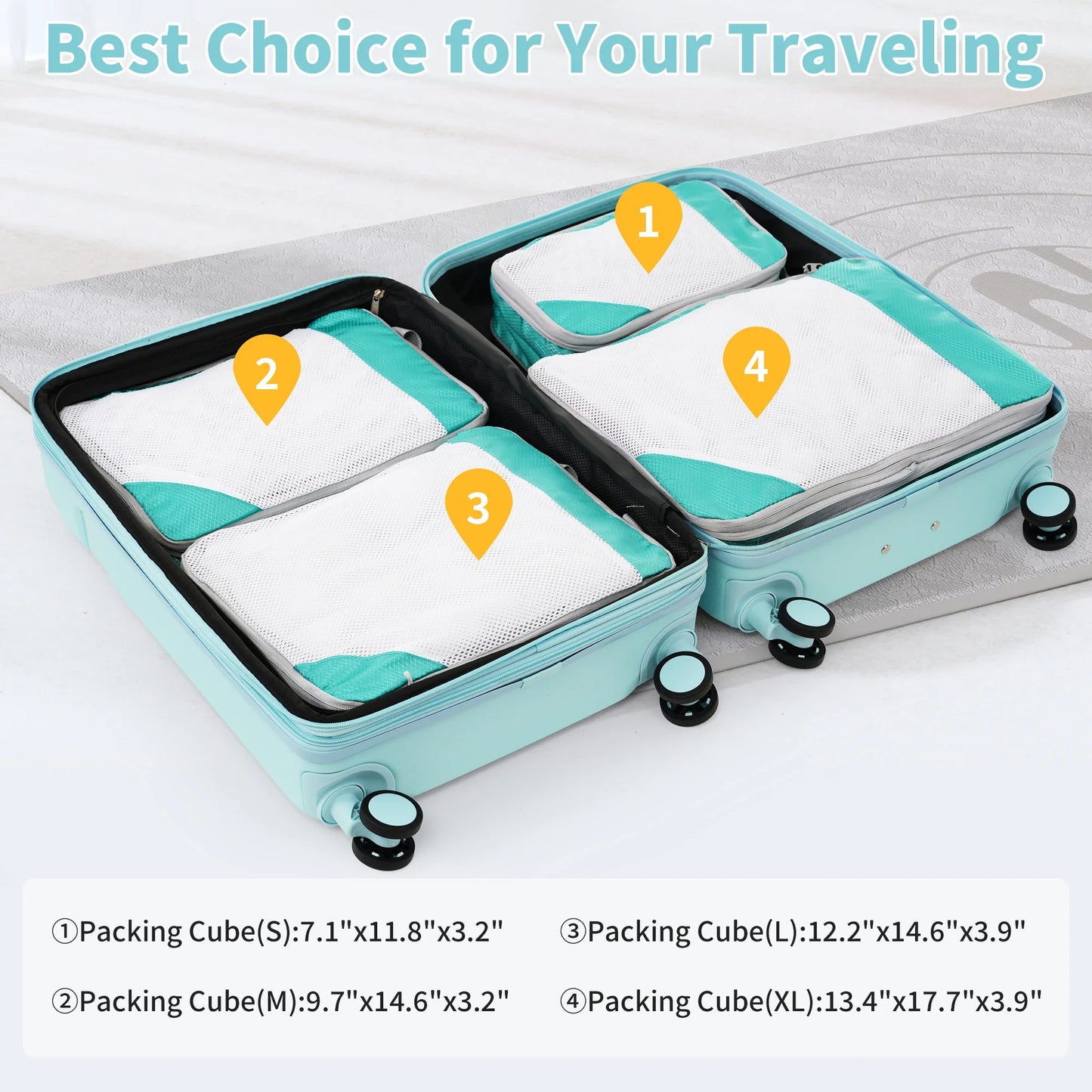 4 Piece Luggage Set with Compression Packing Cubes